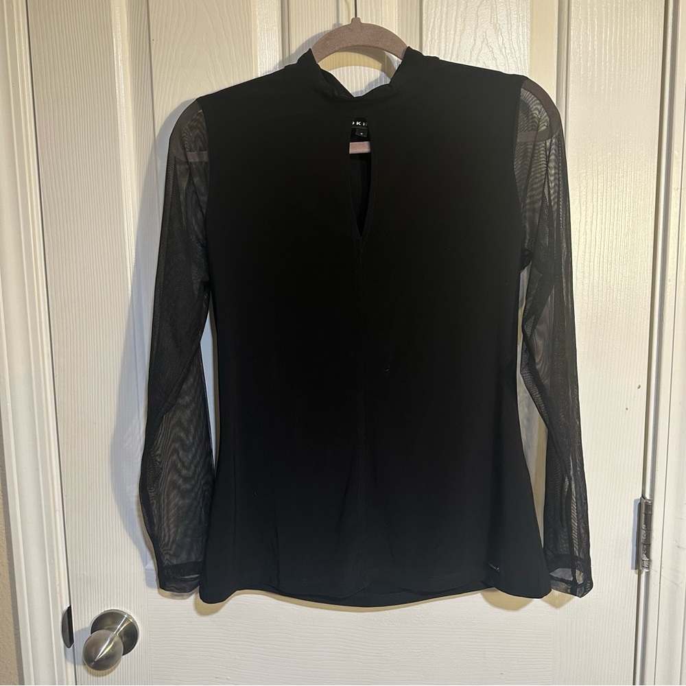 DKNY Black Top with Sheer Sleeves